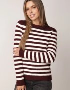j&x Pulover din bumbac și lână în dungi Cressalle Bordo