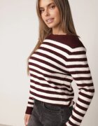 j&x Pulover din bumbac și lână în dungi Cressalle Bordo