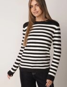 j&x Pulover din bumbac și lână în dungi Cressalle Negru