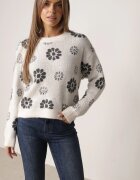j&x Pulover din lână de iarnă cu motiv floral Unika Bej deschis