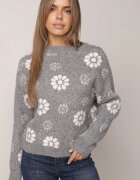 j&x Pulover din lână de iarnă cu motiv floral Unika Gri