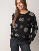 j&x Pulover din lână de iarnă cu motiv floral Unika Negru