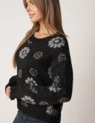 j&x Pulover din lână de iarnă cu motiv floral Unika Negru