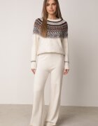 j&x Pulover din lână și bumbac cu model norvegian Asames Bej deschis
