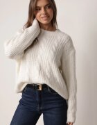 j&x Pulover din modal vâscoză și bumbac cu împletituri Cisela Bej Alb