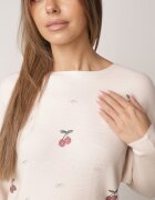 j&x Pulover din viscoză cu cireașe și zirconii Patin Bej Bej