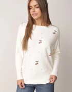 j&x Pulover din viscoză cu cireașe și zirconii Patin Bej deschis