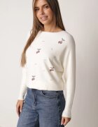 j&x Pulover din viscoză cu cireașe și zirconii Patin Bej deschis