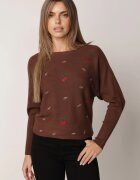 j&x Pulover din viscoză cu cireașe și zirconii Patin Bej Maro