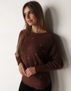 j&x Pulover din viscoză cu cireașe și zirconii Patin Bej Maro