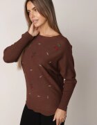 j&x Pulover din viscoză cu cireașe și zirconii Patin Bej Maro