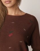 j&x Pulover din viscoză cu cireașe și zirconii Patin Bej Maro