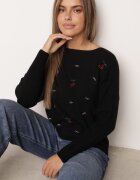 j&x Pulover din viscoză cu cireașe și zirconii Patin Bej Negru