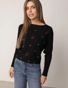 j&x Pulover din viscoză cu cireașe și zirconii Patin Bej Negru