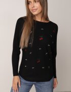 j&x Pulover din viscoză cu cireașe și zirconii Patin Bej Negru