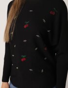 j&x Pulover din viscoză cu cireașe și zirconii Patin Bej Negru