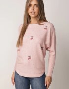 j&x Pulover din viscoză cu cireașe și zirconii Patin Bej Roz