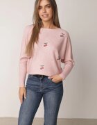 j&x Pulover din viscoză cu cireașe și zirconii Patin Bej Roz