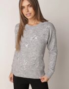 j&x Pulover elegant cu lână decorat cu paiete Querrida Gri