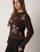 j&x Pulover elegant cu lână decorat cu paiete Querrida Maro