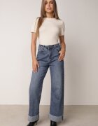 j&x Pulover elegant din viscoză cu croială de bluză cu mânecă scurtă Euim Bej