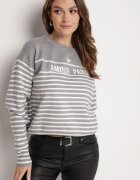 j&x Pulover Gri cu Bumbac în Dungi cu Inscripție Brodată Zeanista