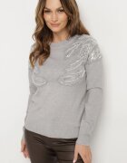 j&x Pulover Gri deschis cu bumbac Decorat cu paiete Leanelwen