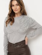 j&x Pulover Gri deschis cu bumbac Decorat cu paiete Leanelwen