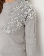 j&x Pulover Gri deschis cu bumbac Decorat cu paiete Leanelwen