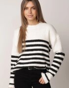 j&x Pulover lejer în dungi orizontale cu manșete și tiv din lână Borianna Bej deschis