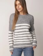 j&x Pulover lejer în dungi orizontale cu manșete și tiv din lână Borianna Gri