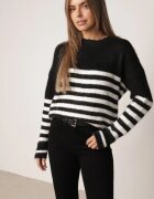 j&x Pulover lejer în dungi orizontale cu manșete și tiv din lână Borianna Negru