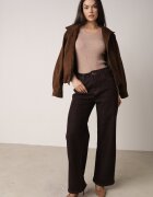 j&x Pulover Mulat Bej închis din tricot reiat cu bumbac cu decolteu în V Tesma