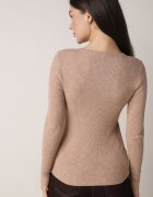 j&x Pulover Mulat Bej închis din tricot reiat cu bumbac cu decolteu în V Tesma