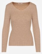 j&x Pulover Mulat Bej închis din tricot reiat cu bumbac cu decolteu în V Tesma