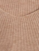 j&x Pulover Mulat Bej închis din tricot reiat cu bumbac cu decolteu în V Tesma