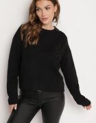 j&x Pulover Negru cu Croială Dreaptă cu Buzunar Decorativ Seaviraen