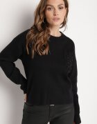 j&x Pulover Negru cu Croială Dreaptă cu Buzunar Decorativ Seaviraen