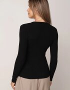 j&x Pulover Negru cu Decolteu Rotund Reiat Umame