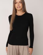 j&x Pulover Negru cu Decolteu Rotund Reiat Umame
