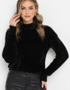 j&x Pulover negru cu guler semi-înalt și fir mai lung evazat