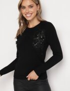 j&x Pulover Negru cu Inserții Dantelate cu Bumbac Deriera