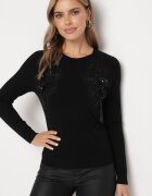j&x Pulover Negru cu Inserții Dantelate cu Bumbac Deriera