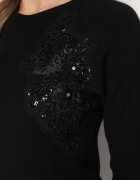 j&x Pulover Negru cu Inserții Dantelate cu Bumbac Deriera