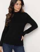 j&x Pulover Negru cu Lână și Volănaș Decorativ la Decolteu Seanoria