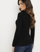 j&x Pulover Negru cu Lână și Volănaș Decorativ la Decolteu Seanoria