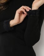 j&x Pulover Negru cu Lână și Volănaș Decorativ la Decolteu Seanoria