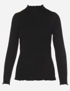 j&x Pulover Negru cu Lână și Volănaș Decorativ la Decolteu Seanoria