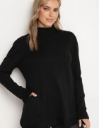 j&x Pulover Negru cu semiguler din bumbac și buzunar stil cangur Emirielia