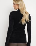j&x Pulover Negru de Lână cu Puf Mai Lung și Nasturi Decorativi Avelio